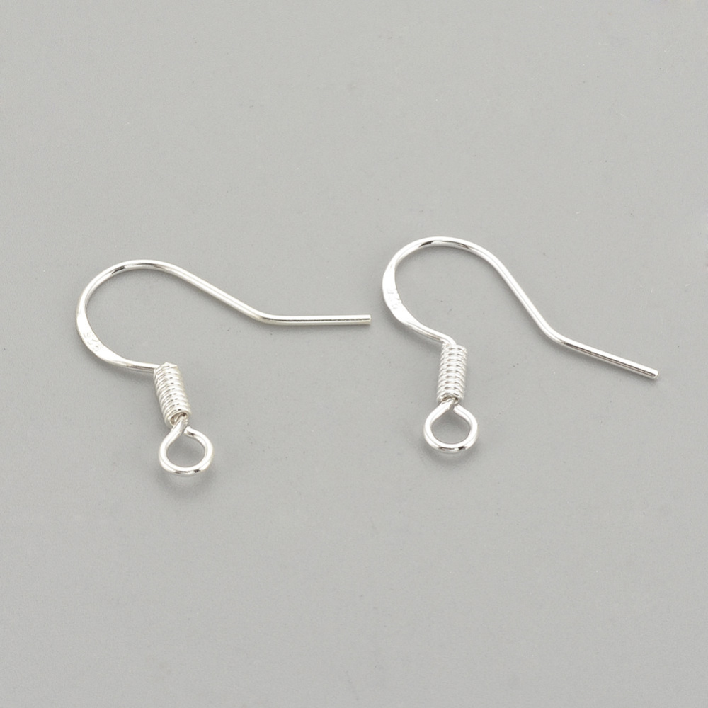 PandaHall 925 Sterling Silver Earring Hooks, Silver, 17x14mm, Hole: 2mm; Pin: 0.7mm Sterling Silver Silver