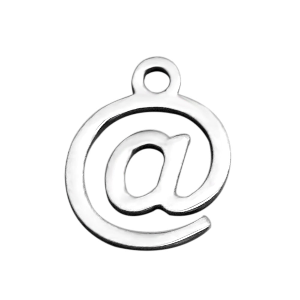 PandaHall 304 Stainless Steel Charms, Mark @, Stainless Steel Color, 12x10x1mm, Hole: 1.5mm Stainless Steel Mark