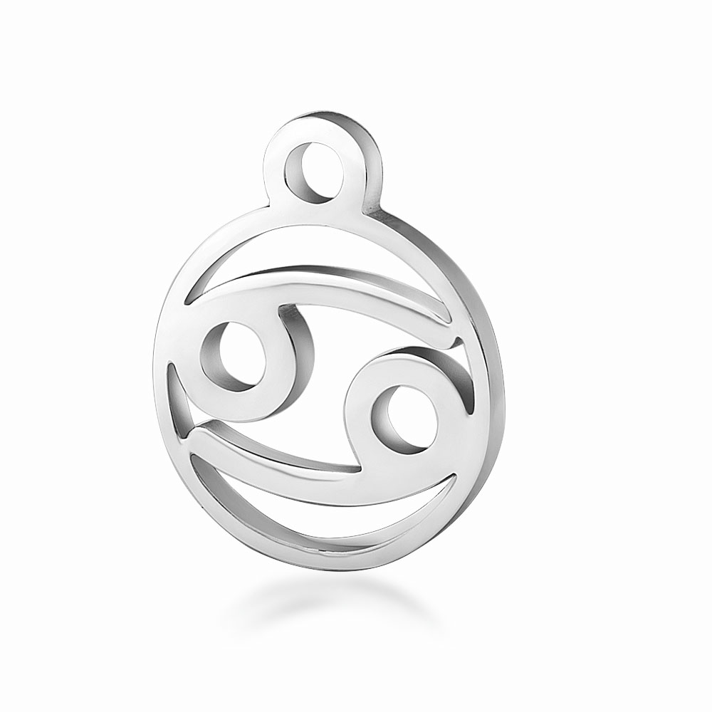 PandaHall 316L Stainless Steel Charms, Flat Round with Constellation, Cancer, 13.4x10.8x1mm, Hole: 1.5mm Stainless Steel Flat Round