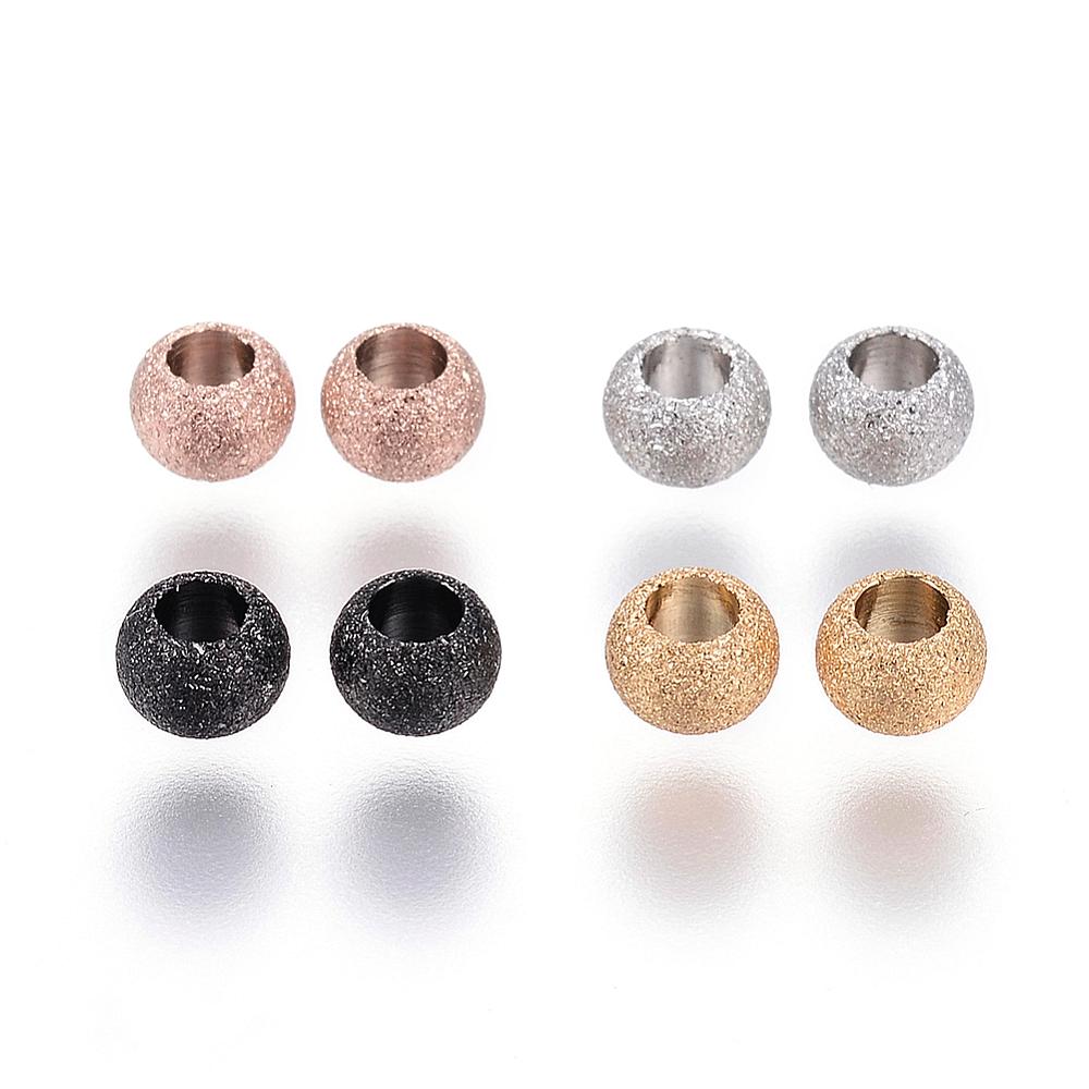 PandaHall 304 Stainless Steel Stardust Spacer Beads, Round, Mixed Color, 4x3mm, Hole: 2mm Stainless Steel Round Multicolor