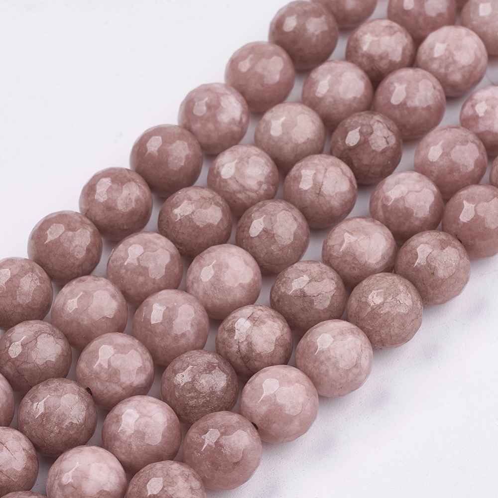 PandaHall Natural Jade Bead Strands, Dyed, Faceted, Round, Camel, 10mm; Hole: 1mm; 38pcs/strand, 14.5" Other Jade Round Brown