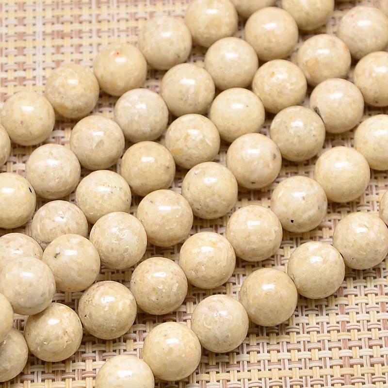 PandaHall Natural Fossil Round Beads Strands, 8mm, Hole: 1mm;  about 41pcs/strand, 15.7" Fossil Round Orange