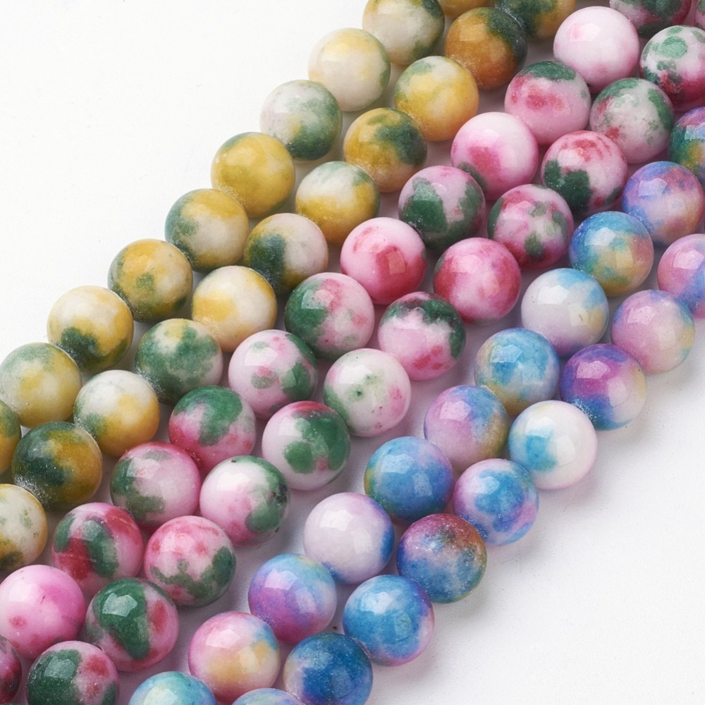 PandaHall Jade Beads Strands, Natural White Jade, Dyed, Round, Mixed Color, 10mm, Hole: 1.5mm; about 40pcs/strand, 15.7" White Jade Round...