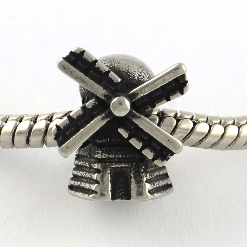 PandaHall Vintage Windmill 316 Stainless Steel European Bead, Large Hole Beads, Antique Silver, 12x11x8.5mm, Hole: 5mm Stainless Steel...