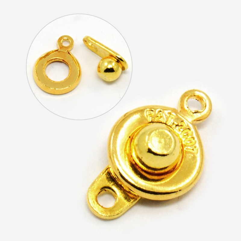 PandaHall Golden Tone Brass Snap Clasps, about 9mm wide, 16mm long, hole: 1.2mm Brass