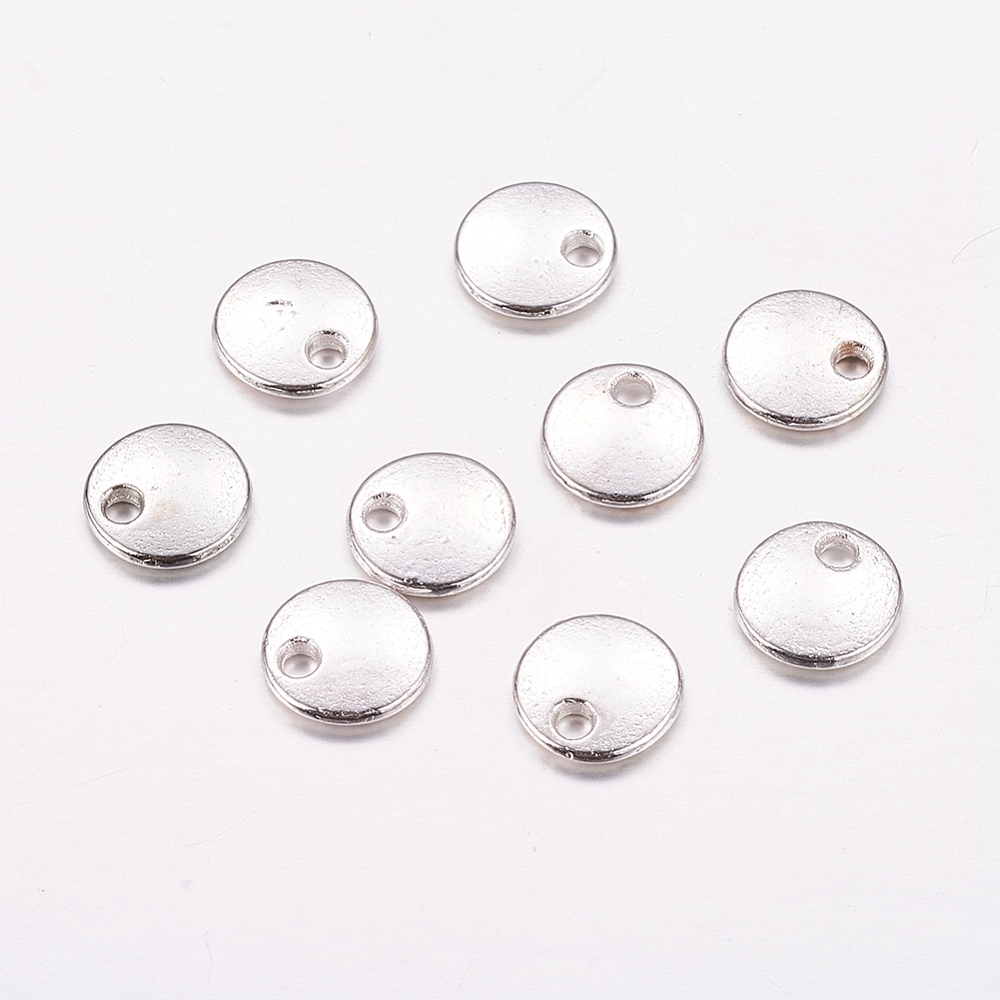 PandaHall Alloy Pendants, Blank Stamping Tags, Lead Free and Nickel Free, Flat Round, Silver, 8x1.5mm Alloy Flat Round Silver