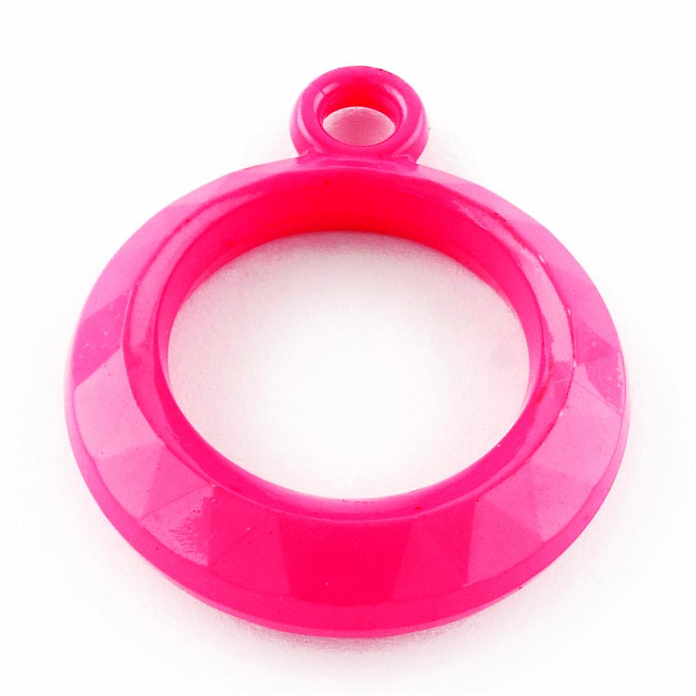 PandaHall Opaque Acrylic Pendants, Ring, Faceted, DeepPink, 31x25.5x7.5mm, Hole: 3mm Acrylic Ring Pink