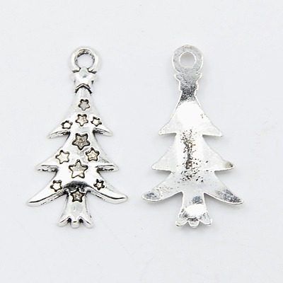 PandaHall Antique Silver Alloy Christmas Tree Pendant Settings for Enamel, Size: about 14mm wide, 26mm long, 2mm thick, hole: 1.5mm Alloy...