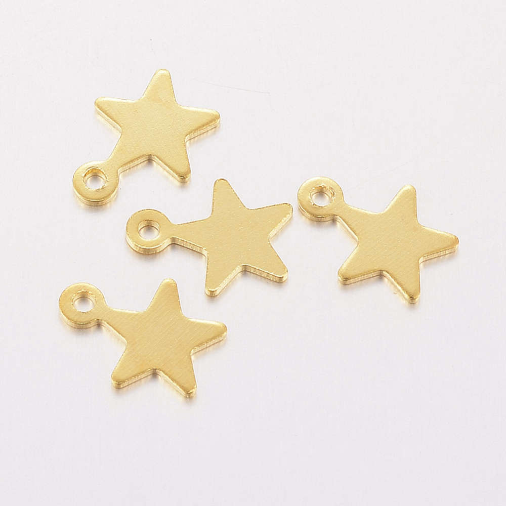 PandaHall 304 Stainless Steel Charms, Star, Golden, 9x7x0.5mm, Hole: 1mm Stainless Steel Star