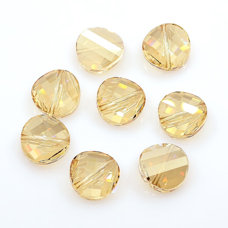 PandaHall Austrian Crystal Bead Charms Loose Beads, 14mm Faceted Twist, Golden Shadow, about 14mm in diameter, 6mm thick, hole:1.2mm