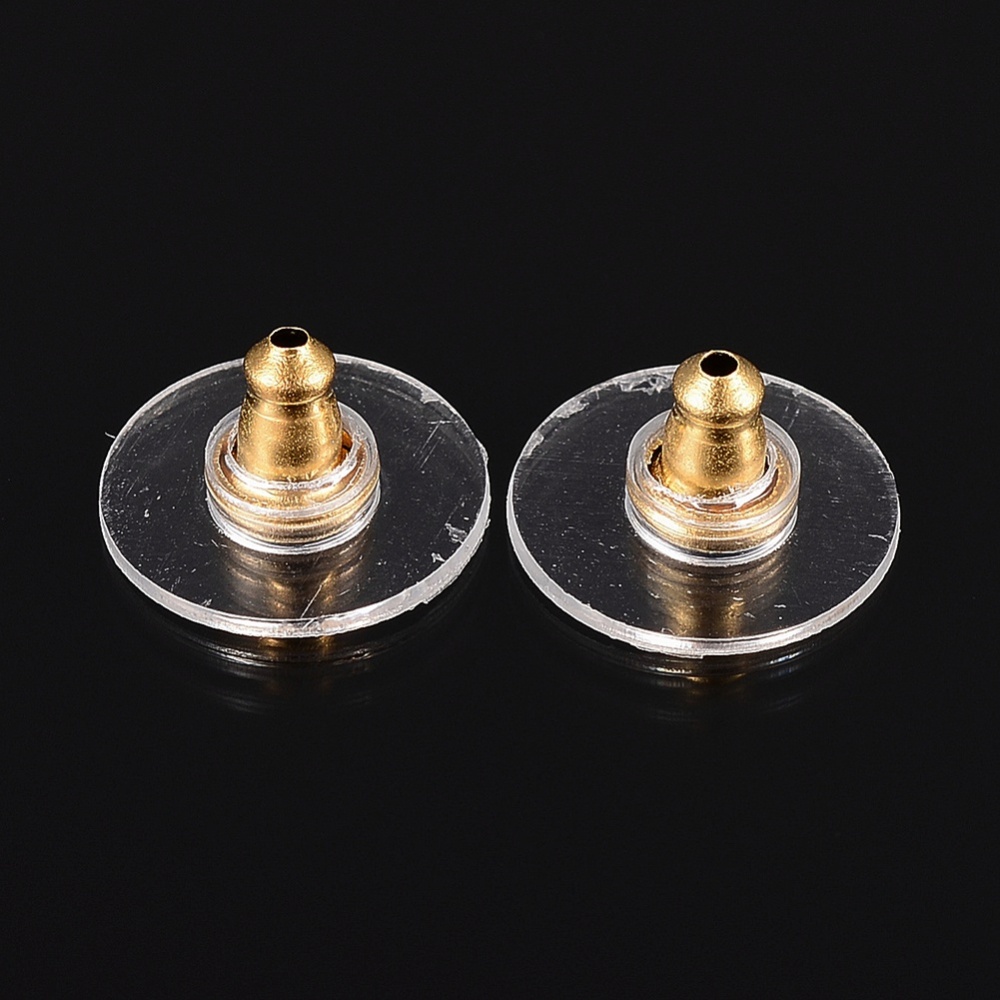 PandaHall 304 Stainless Steel Ear Nuts Earrings Backs, with Plastic, Golden, 11x6mm, Hole: 1mm Stainless Steel
