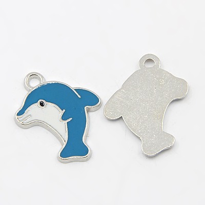PandaHall Zinc Alloy Pendants, Dolphin, DodgerBlue, Platinum, 23x18mm Alloy+Enamel Dolphin Blue