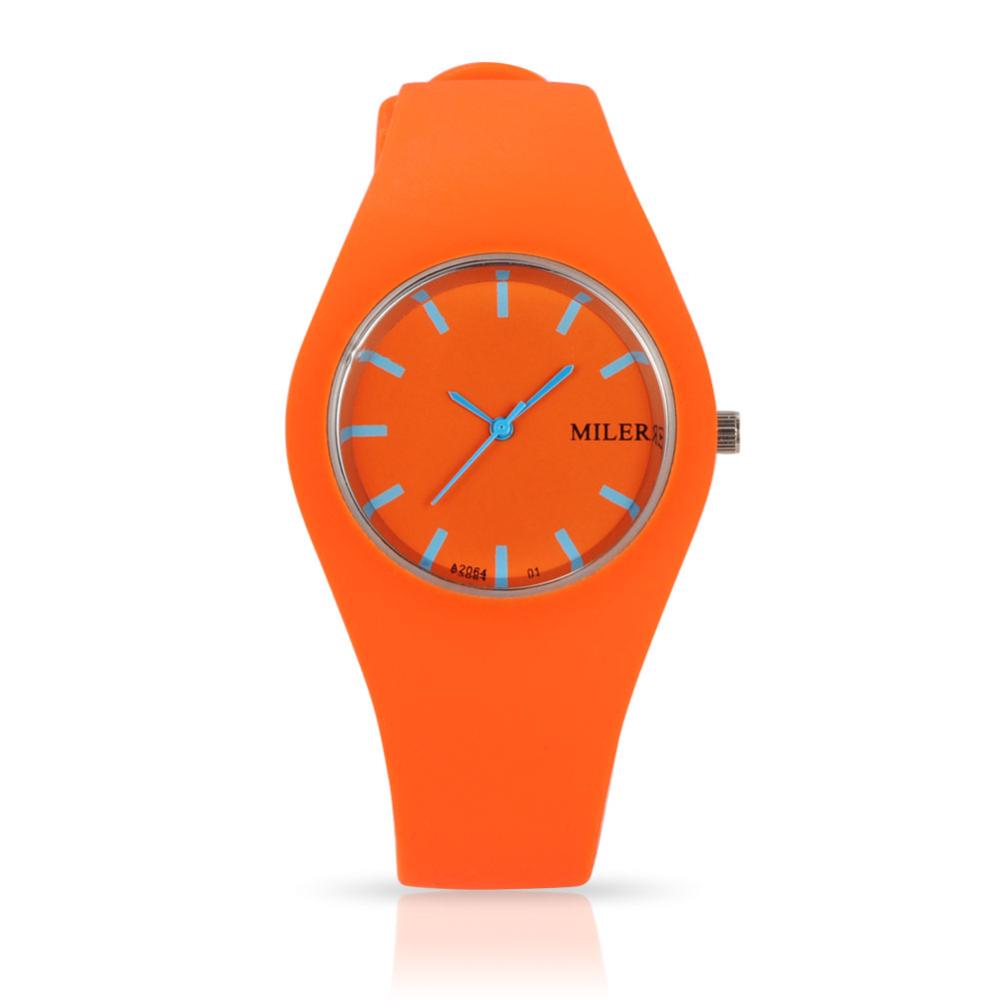 PandaHall Trendy Women's Stainless Steel Silicone Quartz Wrist Watches, Orange, 255x18mm; Watch Head: 32x42x9mm Silicone Orange