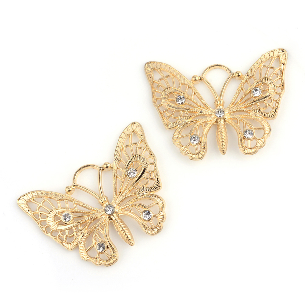 PandaHall Alloy Rhinestone Pendants, Butterfly, Cadmium Free & Lead Free, Golden, 37.5x48x2mm, Hole: 7.5mm Alloy+Rhinestone Butterfly