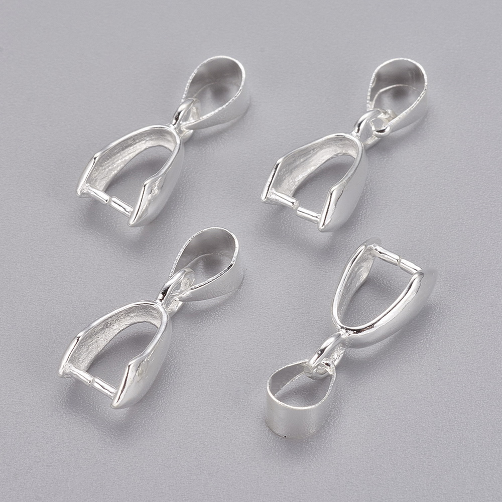 PandaHall Brass Pinch Bails, Silver Metal Color, Size: about 7mm wide, 20mm long, Pinch: about 7mm wide, 14mm long, 8mm inner long, 5mm...