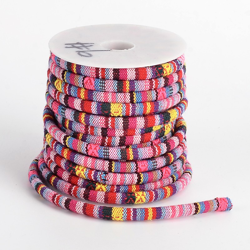 PandaHall Ethnic Cord Polyester Cords, Colorful, 7x5mm, 10yards/roll Polyester