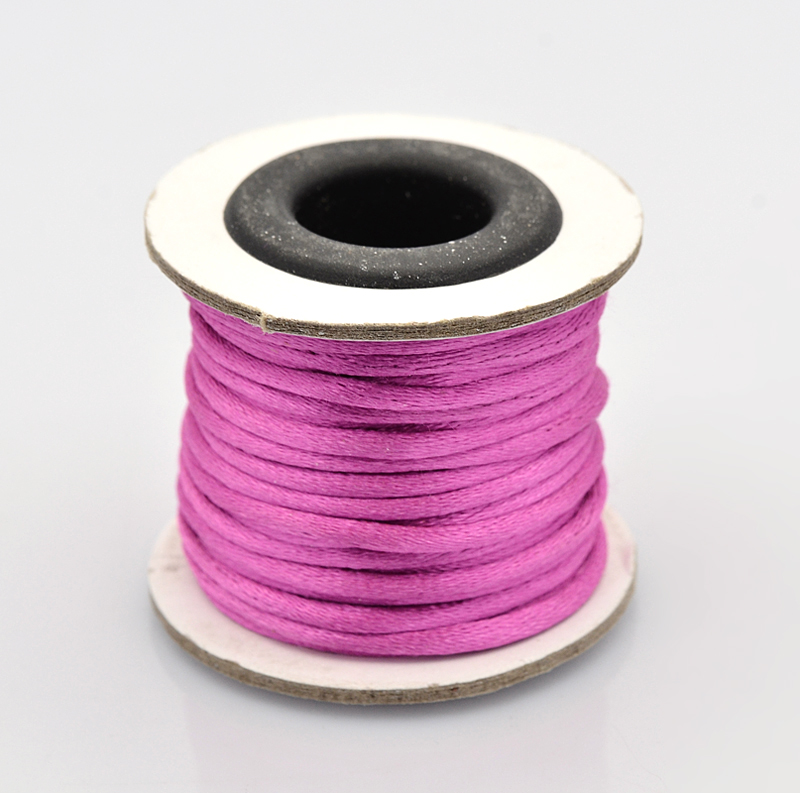 PandaHall Macrame Rattail Chinese Knot Making Cords Round Nylon Braided String Threads, Magenta, 2mm; about 10m/roll Nylon Pink