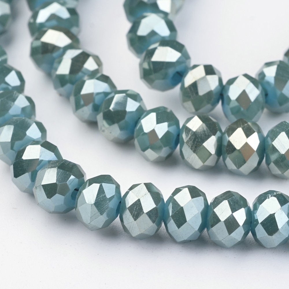 PandaHall Electroplate Glass Beads Strands,  Full Rainbow Plated, Faceted Rondelle, DarkTurquoise, 6x4mm, Hole: 1mm; about 100pcs/strand...