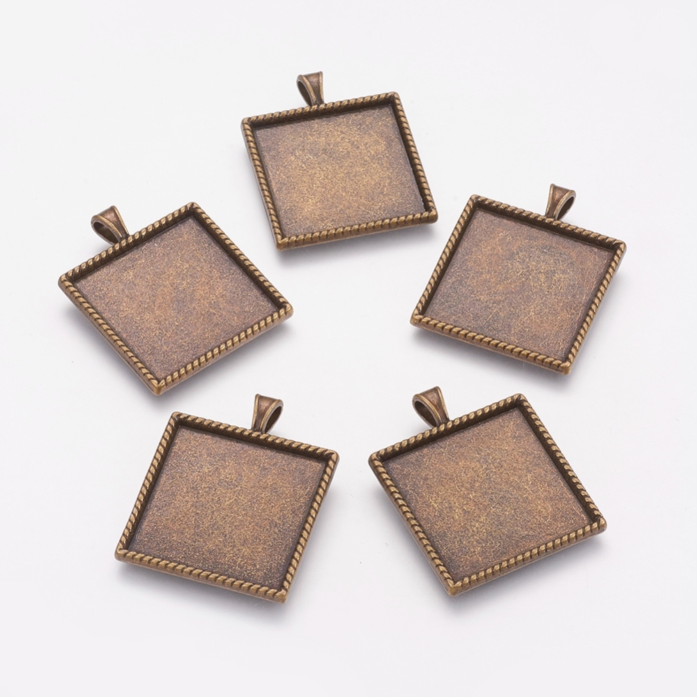 PandaHall Tibetan Style Pendant Cabochon Settings, Cadmium Free & Lead Free & Nickel Free, Square, Antique Bronze, 37x30x3mm, Tray:25x25mm...