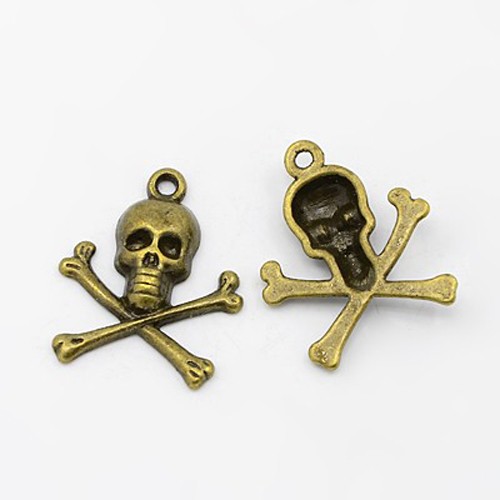 PandaHall Retro Style Antique Bronze Plated Pirate Style Skull Pendants, Lead Free & Cadmium Free & Nickel Free, about 24mm long, 21mm wide...