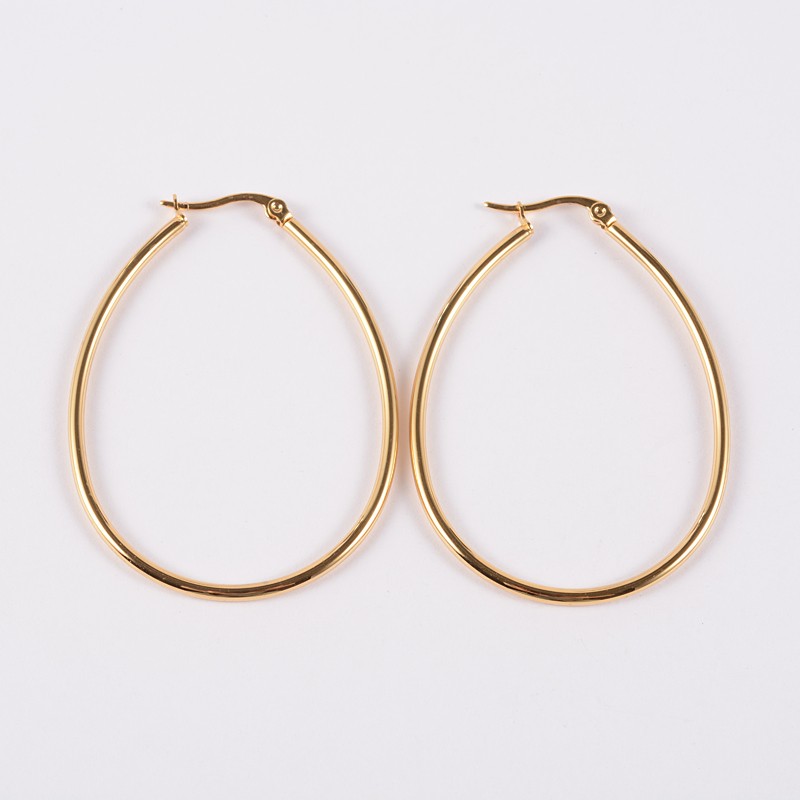 PandaHall Oval 304 Stainless Steel Hoop Earrings, Golden, 54x39x2mm, Pin: 1mm Stainless Steel