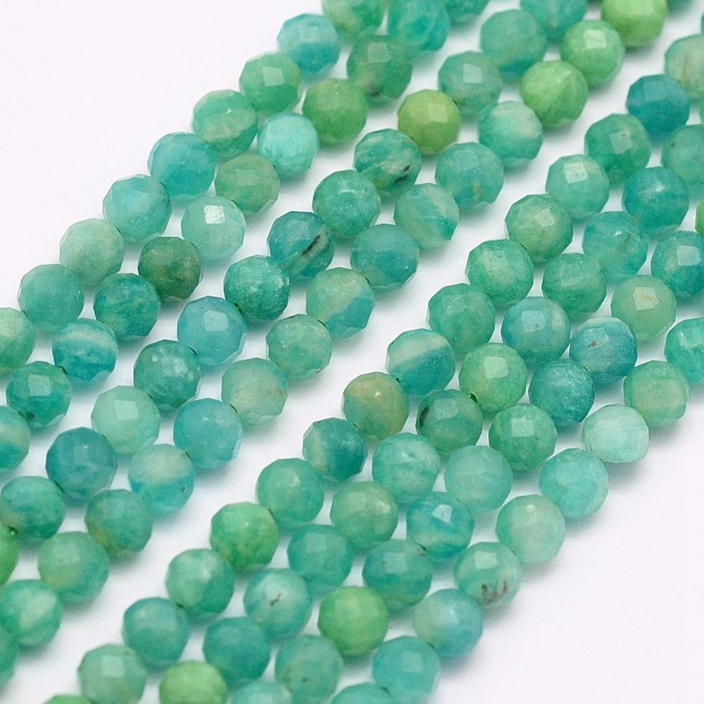 PandaHall Natural Amazonite Beads Strands, Faceted, Round, 4mm, Hole: 0.5mm; about 98pcs/strand, 15.3"(39cm) Amazonite Round Green