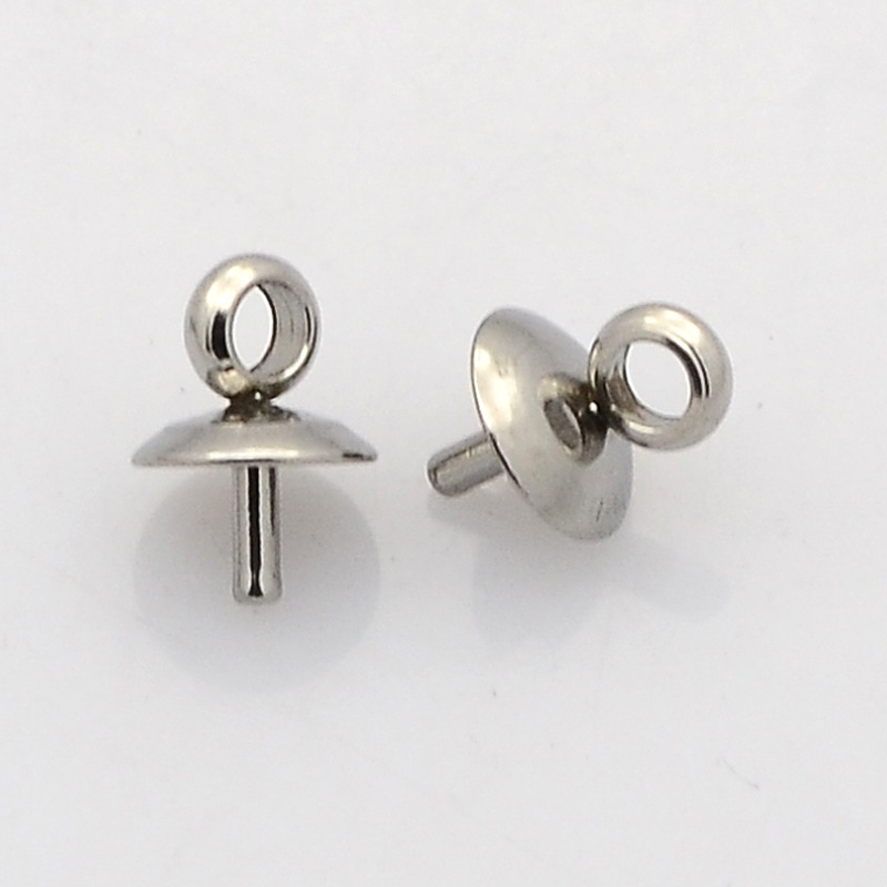 PandaHall 304 Stainless Steel Cup Pearl Bail Pin Pendants, For Half Drilled Beads, Stainless Steel Color, 6x5mm, Hole: 2.5mm; Pin: 1.5mm...