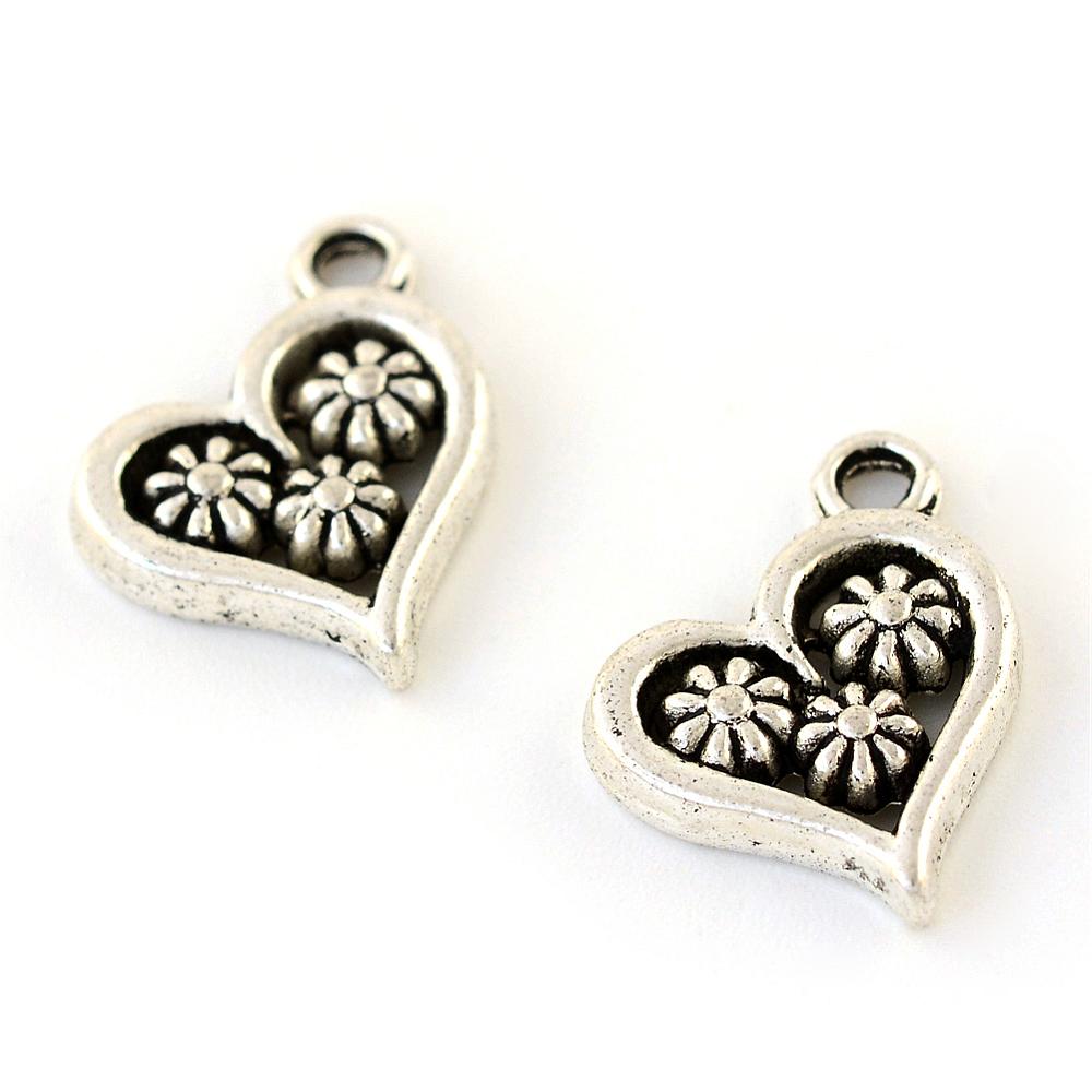 PandaHall Tibetan Style Alloy Pendants, Heart with Flower, Cadmium Free & Lead Free, Antique Silver, 15x14x2.5mm, Hole: 2mm; about...