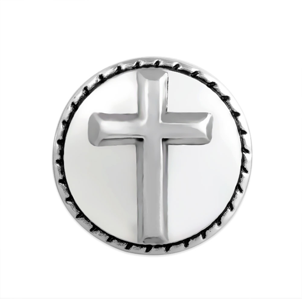 PandaHall Alloy Snap Jewelry Buttons, Flat Round with Cross, Antique Silver, 20x7mm Flat Round