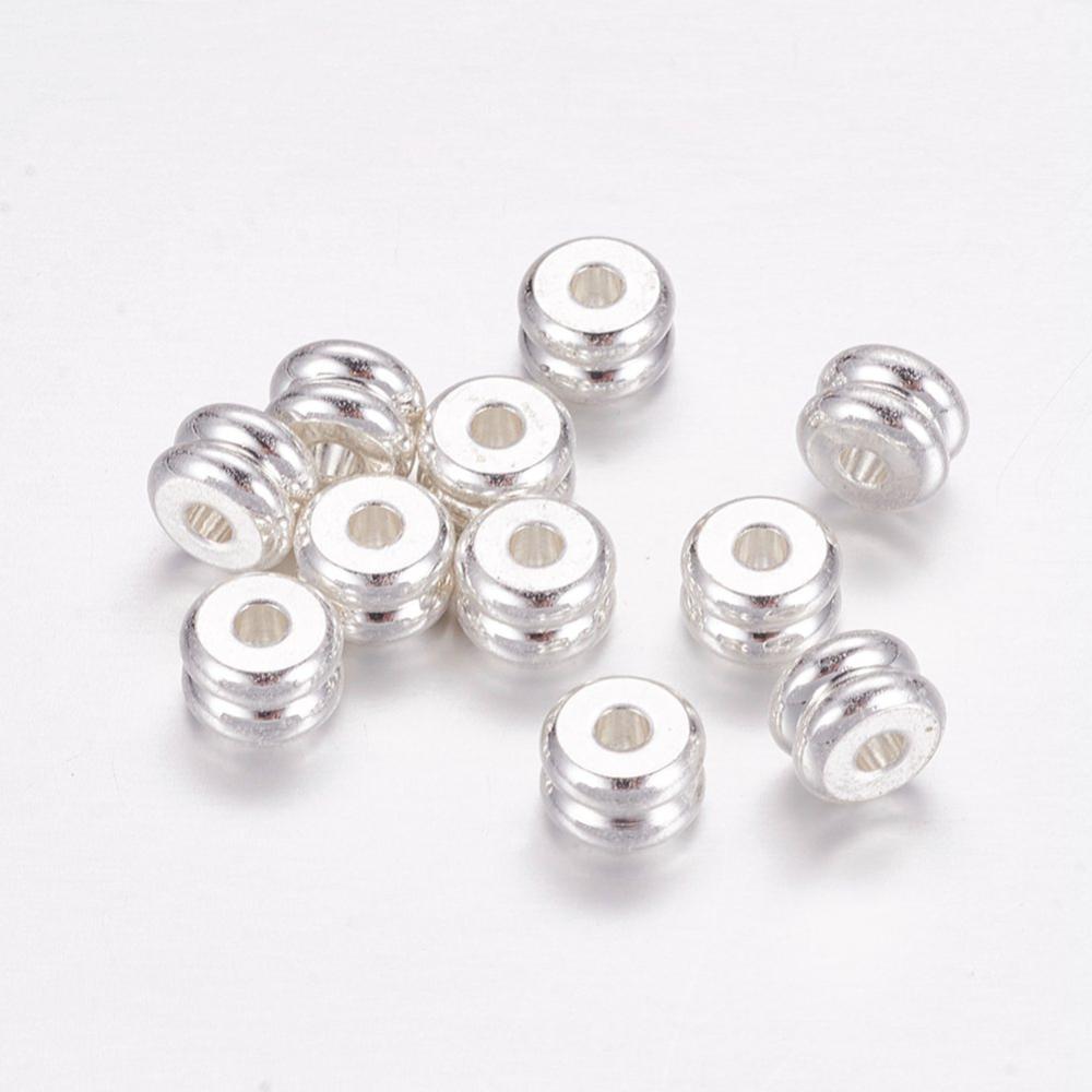 PandaHall Brass Column Beads, Cadmium Free & Nickel Free & Lead Free, Silver, 6x4mm, Hole: 1mm; about 20pcs/bag; Packing Size: 74x105mm...