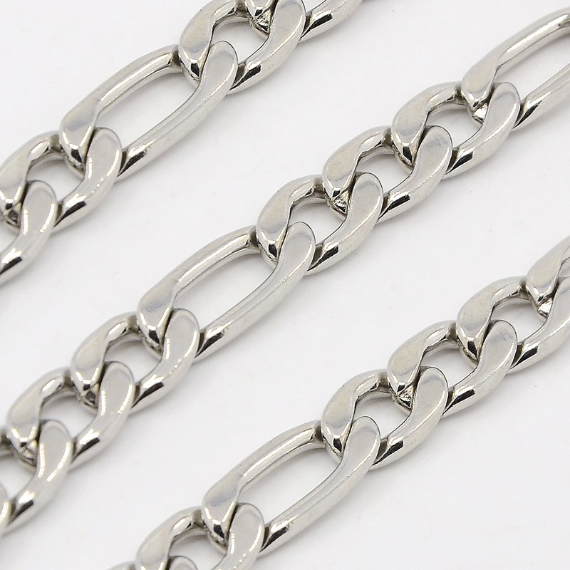 PandaHall 304 Stainless Steel Figaro Chains, Stainless Steel Color, 7mm Stainless Steel