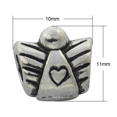 PandaHall Alloy European Beads, Angel, Large Hole Beads, Cadmium Free & Lead Free, Antique Silver, 10x11x9mm, Hole: 4mm Alloy Angel & Fairy