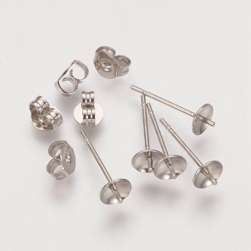 PandaHall Brass Post Earring Findings, Platinum, 5x14mm Brass