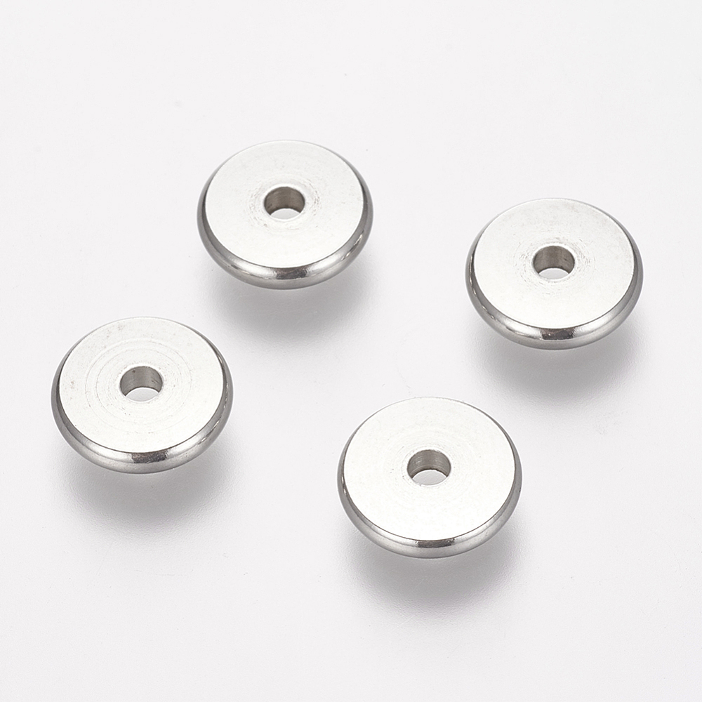 PandaHall 304 Stainless Steel Bead Spacers, Flat Round, Stainless Steel Color, 10x2mm, Hole: 2mm Stainless Steel Flat Round