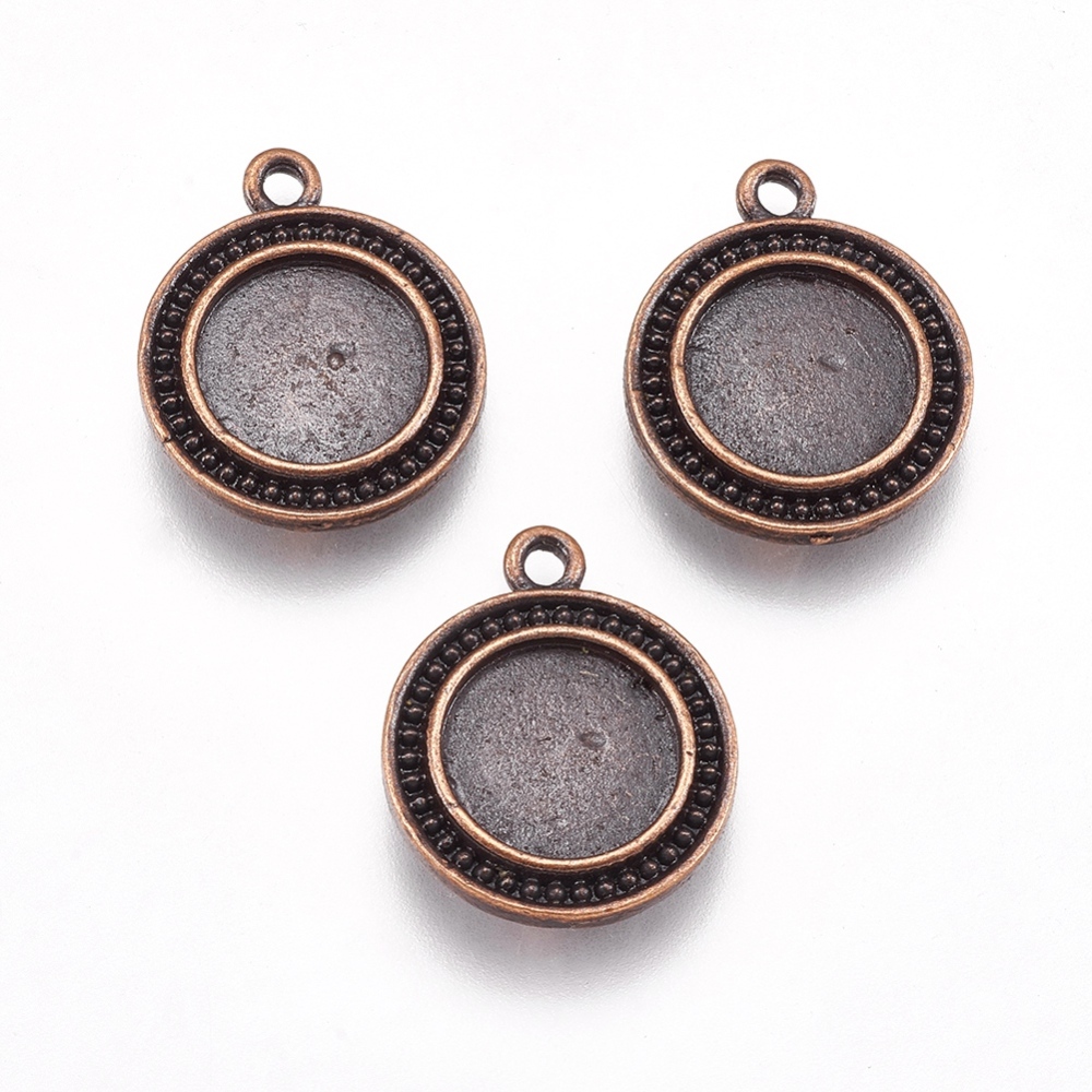 PandaHall Tibetan Style Pendant Cabochon Settings, DIY Findings for Jewelry Making, Lead Free & Nickel Free, Flat Round, Red Copper...