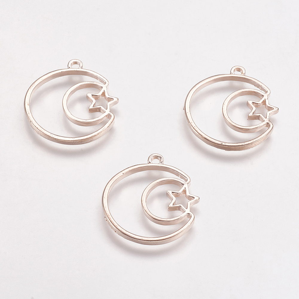 PandaHall Alloy Open Back Bezel Pendants, For DIY Resin, Pressed Flower Jewelry, Moon with Star, Rose Gold, 25x23.5x2mm, Hole: 2mm Alloy...