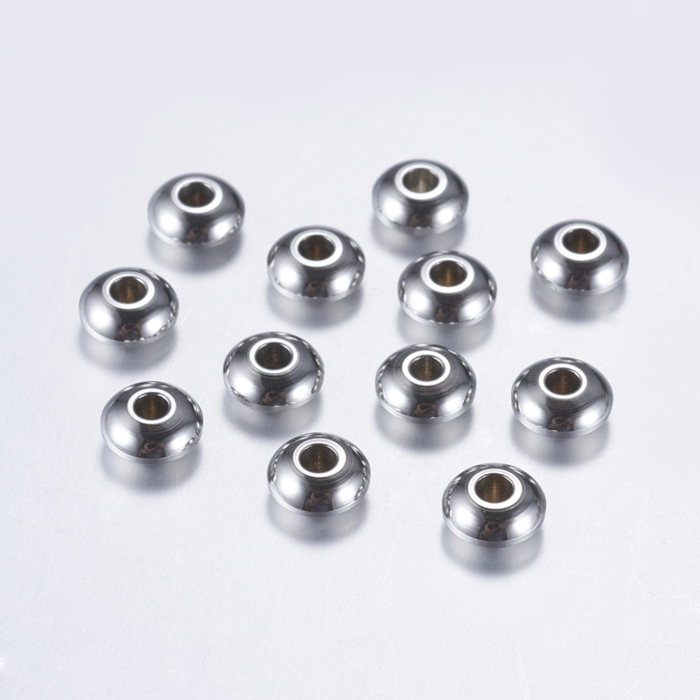 PandaHall 304 Stainless Steel Bead Spacers, Rondelle, Stainless Steel Color, 6x3mm, Hole: 2mm Stainless Steel Rondelle