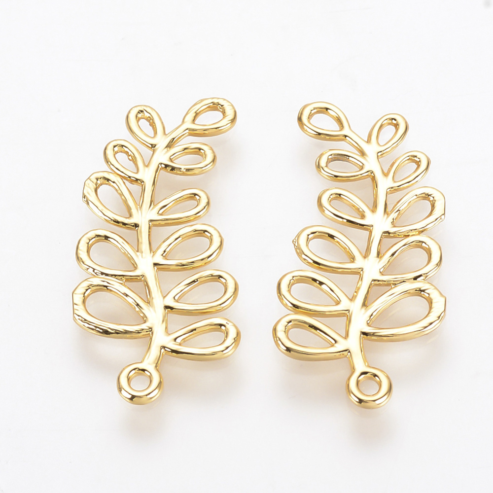 PandaHall Brass Pendants, Real Gold Plated, Leaf, 23x12x1mm, Hole: 1mm Brass Leaf