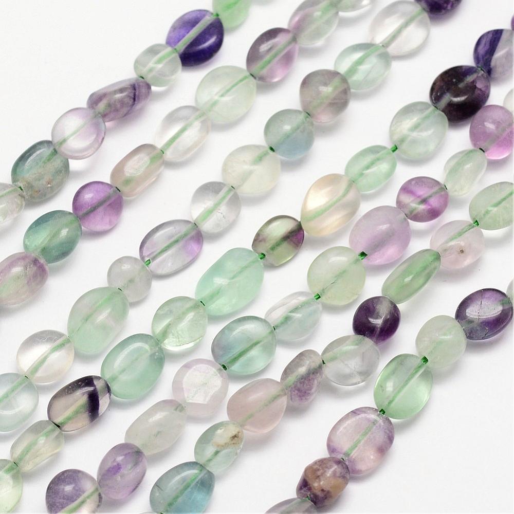 PandaHall Natural Fluorite Bead Strands, Nuggets, 8~10x8~10mm, Hole: 1mm; about 15.74" Fluorite Nuggets