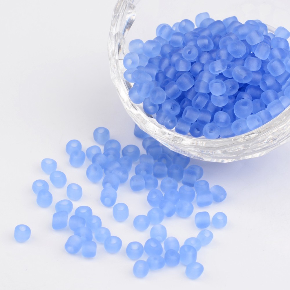 PandaHall 6/0 Frosted Round Glass Seed Beads, CornflowerBlue, Size: about 4mm in diameter, hole:1.5mm, about 495pcs/50g Glass Blue