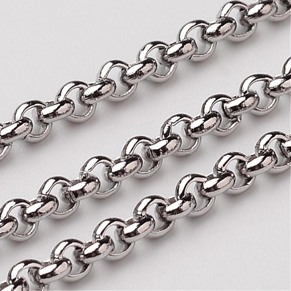 PandaHall 304 Stainless Steel Rolo Chains, Stainless Steel Color, 2.5x1mm Stainless Steel