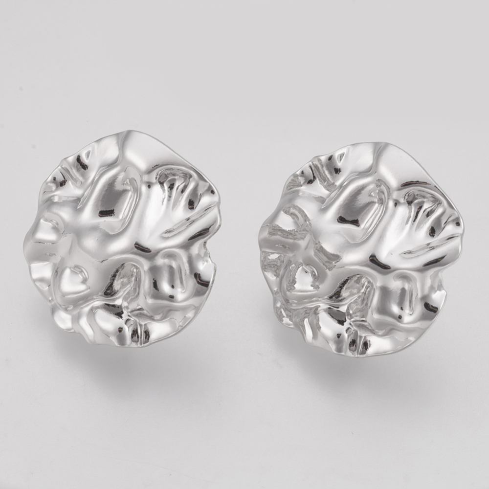 PandaHall Brass Stud Earring Findings, Flat Round, Real Platinum Plated, 18.5x19mm, Hole: 2mm; Pin: 0.8mm Brass