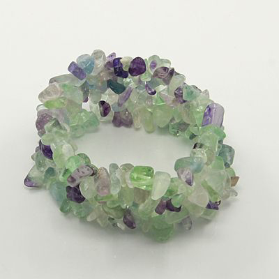 PandaHall Gemstone Chip Bracelets, Natural Fluorite Chips Jewelry, about 51mm in diameter, 28~32mm wide Fluorite