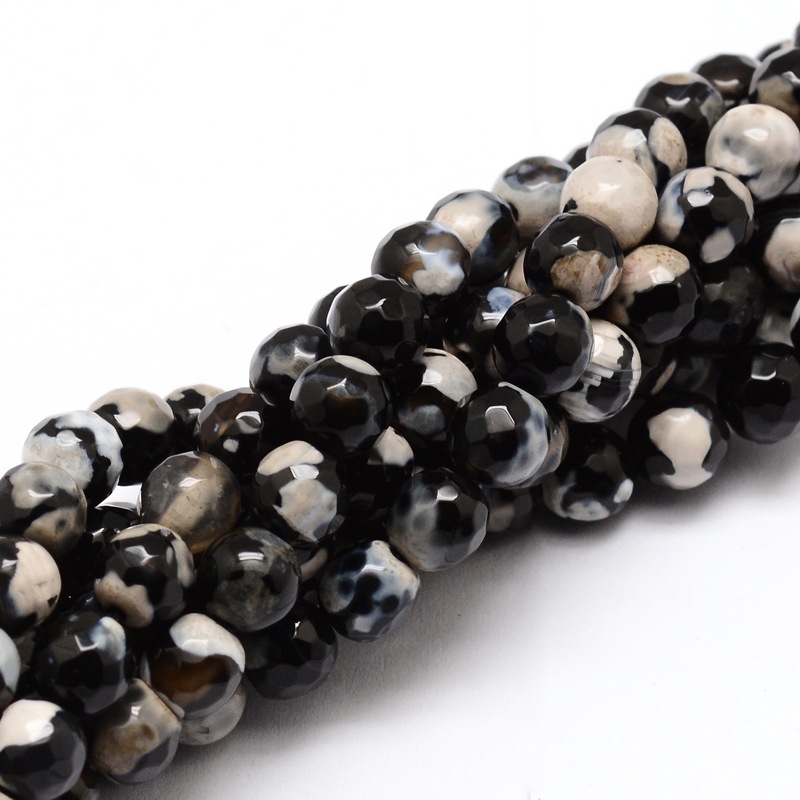 PandaHall Faceted Natural Agate Round Beads Strands, Dyed, Black, 6mm, Hole: 1mm; about 64pcs/strand, 14.7" Natural Agate Round Black