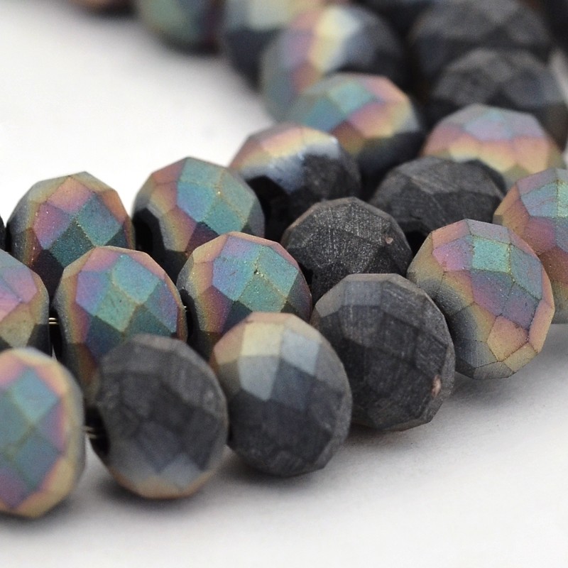 PandaHall Half Plated Faceted Rondelle Glass Beads Strands, Frosted, Multi-color Plated, 8x5mm, Hole: 1mm; about 72pcs/strand, 15.7" Glass...