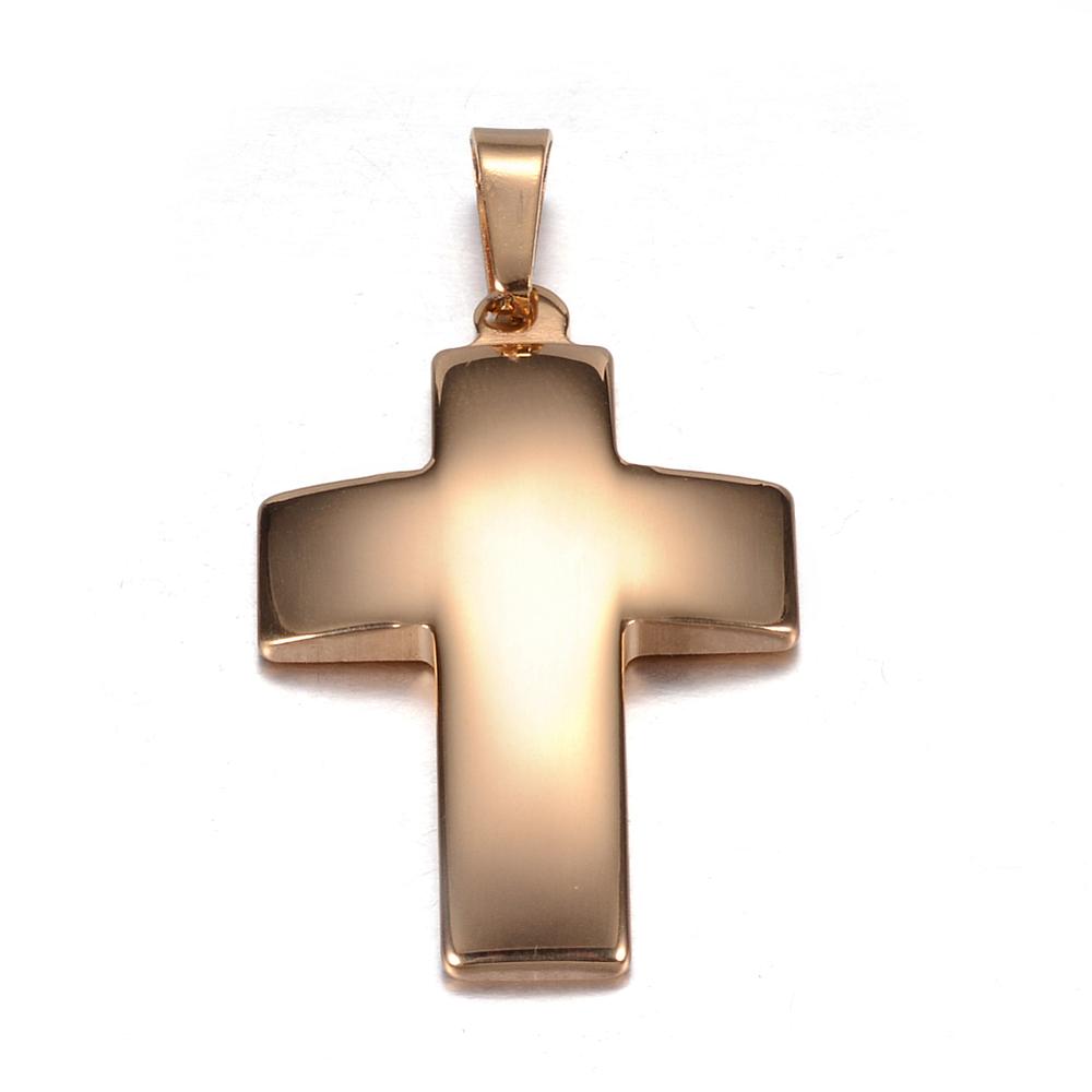 PandaHall 304 Stainless Steel Pendants, Cross, Golden, 36x24x4mm, Hole: 8x4mm Stainless Steel Cross