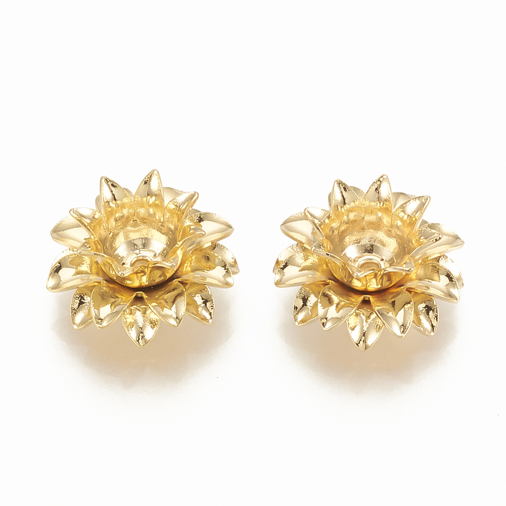PandaHall Brass Bead Caps, More-Petal, Flower, Real Gold Plated, 11x11x5mm, Hole: 0.5mm Brass