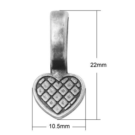 PandaHall Alloy Glue-on Flat Bails, Lead Free & Nickel Free, Heart, Antique Silver, 22x10.5x7.5mm, Hole: 8x5mm Alloy