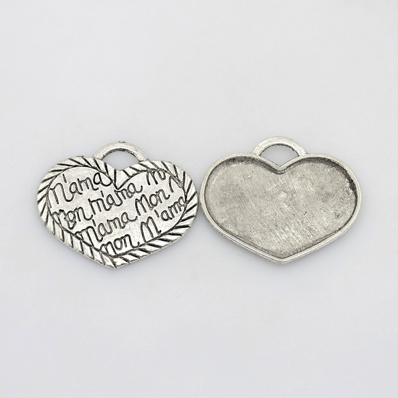 PandaHall Lead Free and Cadmium Free Antique Silver Alloy Heart Pendants, for Mother's Day Gift, 35x29x2mm, Hole: 4x7mm Alloy Heart