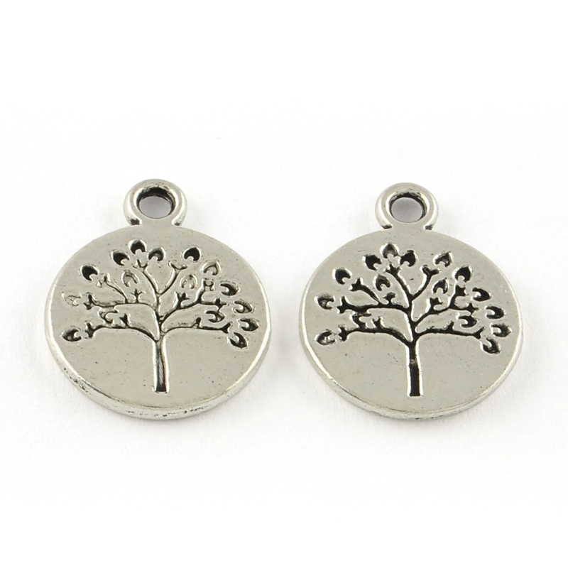 PandaHall Flat Round with Tree Tibetan Style Alloy Pendants, Cadmium Free & Nickel Free & Lead Free, Antique Silver, 18.5x15x2mm, Hole: 2mm;...